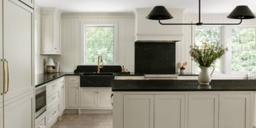 Monochromatic Kitchen with Black Countertops